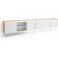 Skraut Home PULLER Meuble tv effet bois blanc et chêne 309x35x50cm suspendu