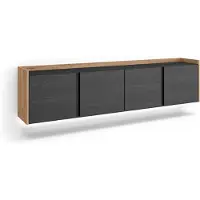 Skraut Home PULLER Meuble tv effet bois noir et chêne 207x35x50cm suspendu