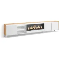 Skraut Home PULLER Meuble tv effet bois blanc et chêne 315x35x61cm cheminée effet feu XXL