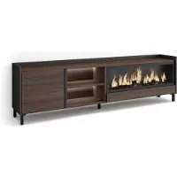 Skraut Home PULLER Meuble tv effet bois de chêne et noir 212x35x61cm cheminée effet feu