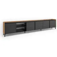 Skraut Home PULLER Meuble tv effet bois noir et chêne 309x35x61cm avec pieds