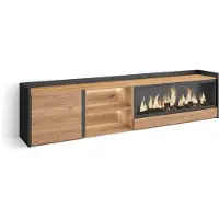 Skraut Home PULLER Meuble tv effet bois de chêne et noir 212x35x50cm cheminée effet feu