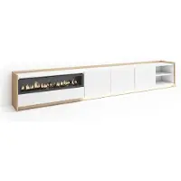 Skraut Home Meuble tv effet bois blanc et chêne 310x37x50cm cheminée effet feu