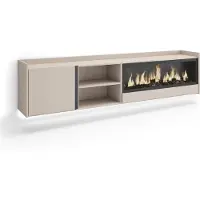 Skraut Home PULLER Meuble tv effet bois beige 212x35x50cm cheminée effet feu XXL