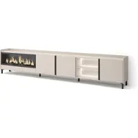 Skraut Home Meuble tv effet bois beige 315x35x61cm cheminée effet feu XXL
