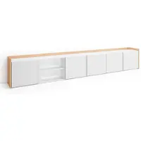 Skraut Home PULLER Meuble tv effet bois blanc et chêne 309x35x50cm avec Led