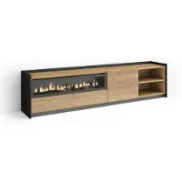 Skraut Home SOKKEL Meuble tv effet bois de chêne et noir 207x37x50cm cheminée effet feu