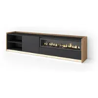 Skraut Home SOKKEL Meuble tv effet bois noir et chêne 207x37x50cm cheminée effet feu