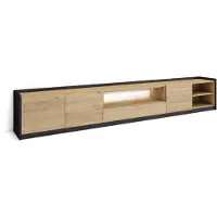 Skraut Home SOKKEL Meuble tv effet bois de chêne et noir 310x37x50cm avec Led