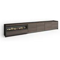 Skraut Home SOKKEL Meuble tv effet bois de chêne et noir 310x37x50cm cheminée effet feu
