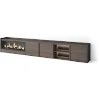 Skraut Home PULLER Meuble tv effet bois de chêne et noir 315x35x50cm cheminée effet feu