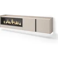 Skraut Home PULLER Meuble tv effet bois beige 212x35x50cm cheminée effet feu XXL