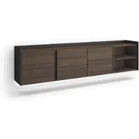 Skraut Home PULLER Meuble tv effet bois de chêne foncé et noir 207x35x50cm suspendu