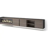 Skraut Home Meuble tv effet bois de chêne et noir 315x35x50cm cheminée effet feu