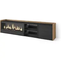 Skraut Home Meuble tv effet bois noir et chêne 212x35x50cm cheminée effet feu XXL