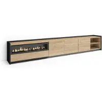 Skraut Home SOKKEL Meuble tv effet bois de chêne et noir 310x37x50cm cheminée effet feu
