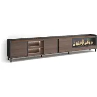 Skraut Home PULLER Meuble tv effet bois de chêne et noir 315x35x61cm cheminée effet feu