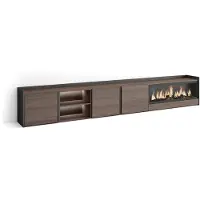 Skraut Home Meuble tv effet bois de chêne et noir 315x35x50cm cheminée effet feu