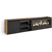 Skraut Home PULLER Meuble tv effet bois noir et chêne 212x35x50cm cheminée effet feu XXL