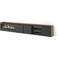 Skraut Home Meuble tv effet bois noir et chêne 315x35x50cm cheminée effet feu XXL