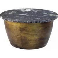 FineBuy : table basse en métal avec plateau en marbre noir, 60 cm, table de salon, table basse ronde, table basse massive, table d'appoint, fabriquée à la main