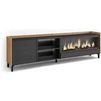 Skraut Home PULLER Meuble tv effet bois noir et chêne 212x35x61cm cheminée effet feu XXL