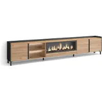 Skraut Home Meuble tv effet bois de chêne et noir 315x35x61cm cheminée effet feu