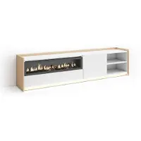 Skraut Home SOKKEL Meuble tv effet bois blanc et chêne 207x37x50cm cheminée effet feu
