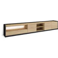 Skraut Home SOKKEL Meuble tv effet bois de chêne et noir 310x37x50cm avec Led