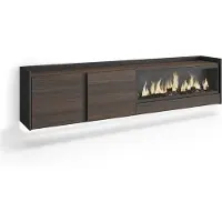 Skraut Home Meuble tv effet bois de chêne et noir 212x35x50cm cheminée effet feu