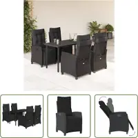 The Living Store Ensemble de jardin 5 pièces avec coussins Noir Poly Rattan