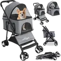 OEM Poussette pour chiens et chats, avec housse de pluie amovible, jusqu'à 20 kg, pour enfants