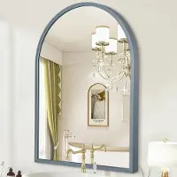 OEM Miroir mural en aluminium avec miroir de salle de bain incurvé, miroir suspendu moderne pour le salon, la chambre à coucher ou l'entrée, cadre en métal brossé, gris