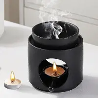 OEM Lampe à arômes en céramique pour huiles essentielles et huiles parfumées - Lampe à arômes avec support pour bougie chauffe-plat - Détente et ambiance - Céramique - Noir