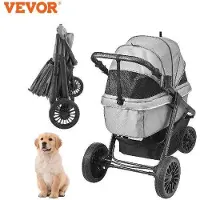 OEM Poussette pliable pour chien - Chariot pour chien - Wassertochter - Capacité de charge jusqu'à 34 kg - Imperméable - Gris - À 3 roues - Roue avant pivotante à 360°