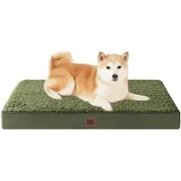 OEM Lit orthopédique pour chiens de taille moyenne, 91 x 68 x 9 cm, lavable, coussin moelleux, matelas pour chien à emporter en voiture, vert olive