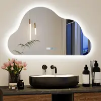 Puluomis miroir de salle de bain 90x50 antibuée avec éclairage 3 couleurs, luminosité variable, miroir de salle de bain avec horloge digitale température résistant aux éclaboussures d'eau
