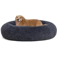 OEM Coussin orthopédique pour chien, lit rond pour chien, canapé pour chien, coussin pour chien, forme beignet, coussin douillet pour chien, lavable, 120 cm de diamètre, gris foncé