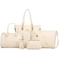 OEM Lot de 6 articles en cuir beige comprenant un sac à bandoulière et un portefeuille