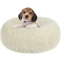 OEM Lit orthopédique pour chien, coussin rond pour chien, banc pour chien, lit pour chat, coussin en forme de beignet, coussin douillet pour chien, tapis lavable, 60 cm de diamètre, beige