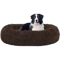OEM Lit orthopédique pour chien, coussin rond pour chien, canapé pour chien, lit pour chaton, coussin en forme de beignet, coussin douillet pour chien, lavable, 90 cm de diamètre, marron
