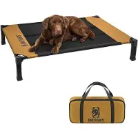 OEM Lit pour chien, lit surélevé 130 x 91 cm, hauteur 23 cm, montage facile, respirant, résistant, confortable, facile à nettoyer, lit pour chien d'intérieur, d'extérieur et de jardin - Marron