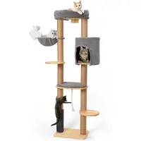 OEM Structure d'escalade 188 cm - Tour pour chat adossée au mur - Structure en jute pour chat - Hamac - Ancien poteau pour chat - Appartement pour chat - Bois massif