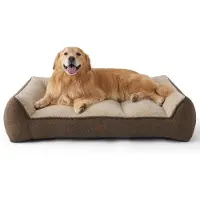 OEM Lit lavable pour grands chiens - Canapé pour chien imperméable de 122 x 89 cm avec rembourrage moelleux en sherpa, tapis antidérapant pour chien, couleur marron