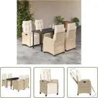 The Living Store Ensemble de jardin 5 pièces avec coussins Beige Poly Rattan