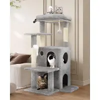 OEM Tour d'escalade pour chats de toutes tailles, avec 2 grandes cages, des parois d'escalade recouvertes de sisal, des jouets moelleux et des plateformes solides, gris clair, hauteur 127 cm (FC50)