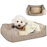 OEM Lit pour petits chiens, lit antidérapant 61 × 48 × 18 cm, lit moelleux, canapé pour chien avec double coussin pour chiens et chats, marron