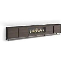 Skraut Home PULLER Meuble tv effet bois de chêne et noir 315x35x61cm cheminée effet feu
