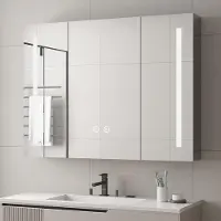 OEM Miroir de salle de bains 90 x 70 cm - Cadre large en acier inoxydable - 3 miroirs pivotants - Éclairage LED - Intensité réglable 3000K/4000K/6500K