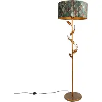 QAZQA Lampadaire doré avec abat-jour à motif de feuilles et intérieur doré 50cm - Linden